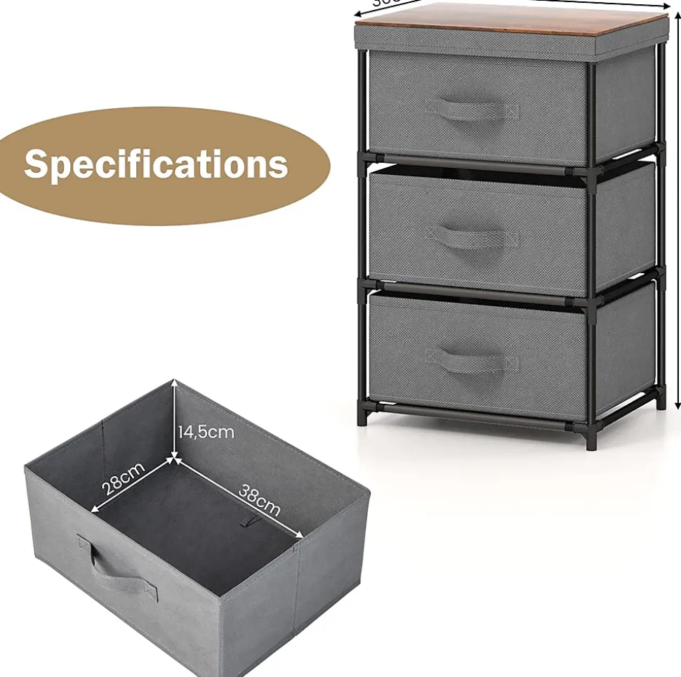 Lot de 2 Commodes de Rangement 3 Tiroirs, avec Tiroirs en Tissu, avec Tiroirs Amovibles et Pliables (30P x 40l x 62H cm)