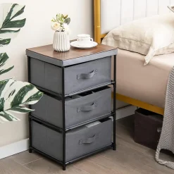 Lot de 2 Commodes de Rangement 3 Tiroirs, avec Tiroirs en Tissu, avec Tiroirs Amovibles et Pliables (30P x 40l x 62H cm)