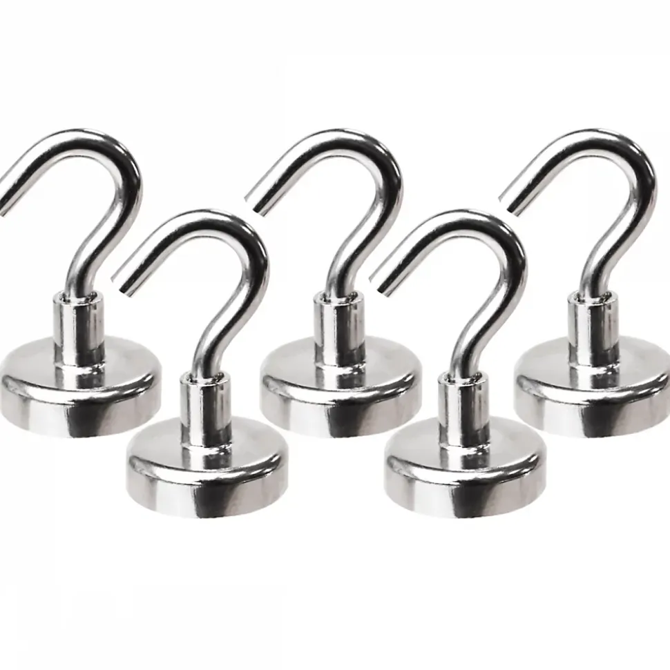 Lot de 5 crochets magnétiques anti-rouille diamètre 4 mm - KN25 - Chromé - Linxor