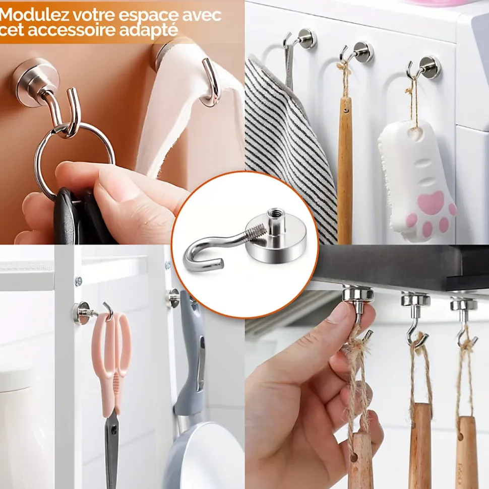 Lot de 5 crochets magnétiques - KN16 - Chromé