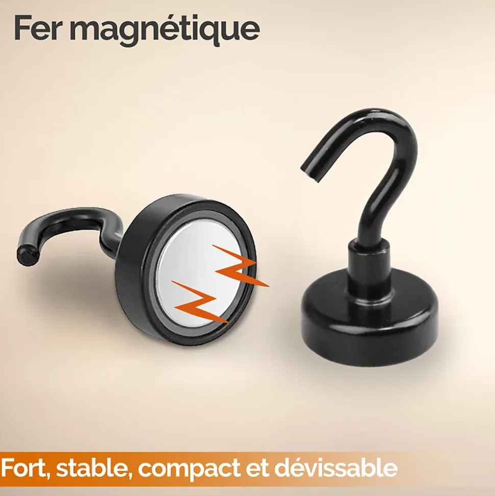 Lot de 5 crochets magnétiques anti-rouille diamètre 4 mm - KN25 - Noir - Linxor