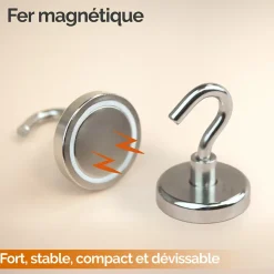 Lot de 2 crochets magnétiques diamètre 6mm - KN48 - Chromé - Linxor