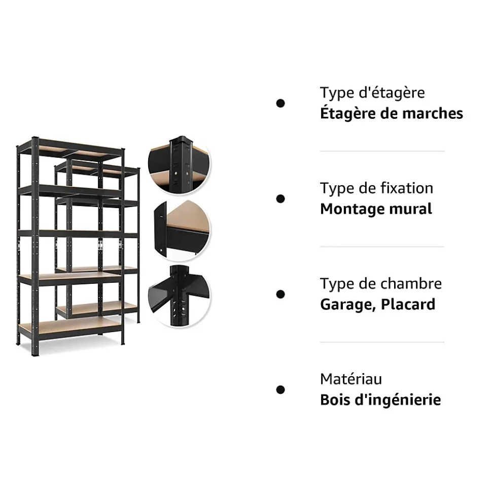 Lot de 2 Etagères de Stockage - Etagère de Cave pour Charges Lourdes - Charge 875kg Max - Etagère d'Atelier Enfichable