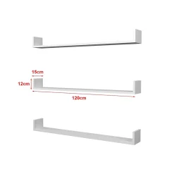 Lot de 3 Etagères murales Höganäs 12 x 120 x 15 cm blanc en.casa