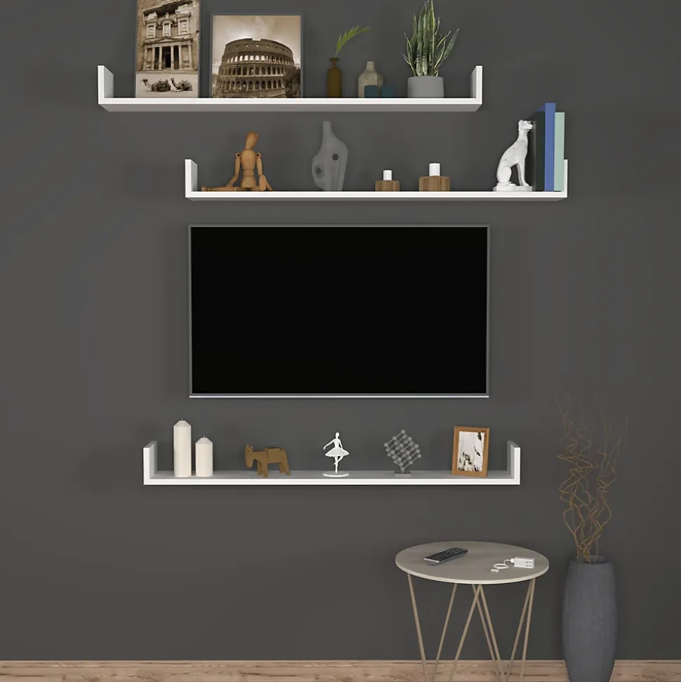 Lot de 3 Etagères murales Höganäs 12 x 120 x 15 cm blanc en.casa