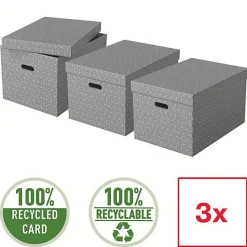 Lot de 3 grandes boîtes en carton élégantes Home L - Gris
