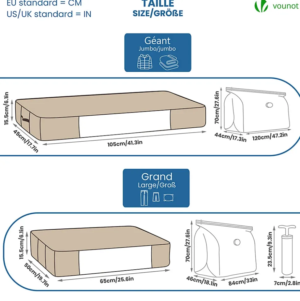 Lot de 5 Housses de rangement sous vide sous lit VOUNOT