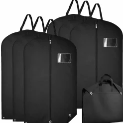 Lot de 6 housses pour vêtements à suspendre, premium pliable avec fenêtre transparente - 60 x 120 cm - Noir - Vivezen