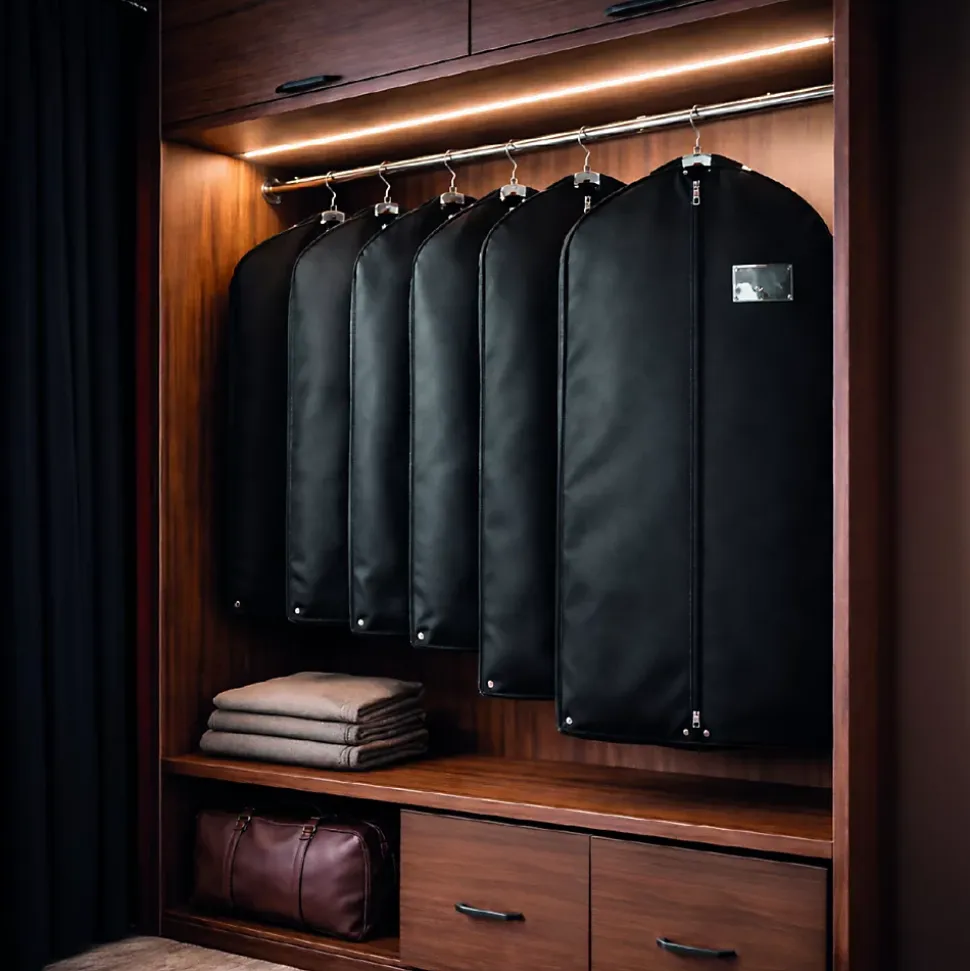 Lot de 3 housses pour vêtements à suspendre, premium pliable avec fenêtre transparente - 60 x 160 cm - Noir - Vivezen