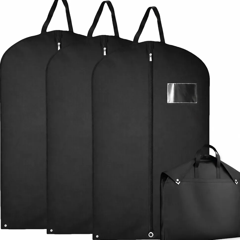 Lot de 3 housses pour vêtements à suspendre, premium pliable avec fenêtre transparente - 60 x 160 cm - Noir - Vivezen