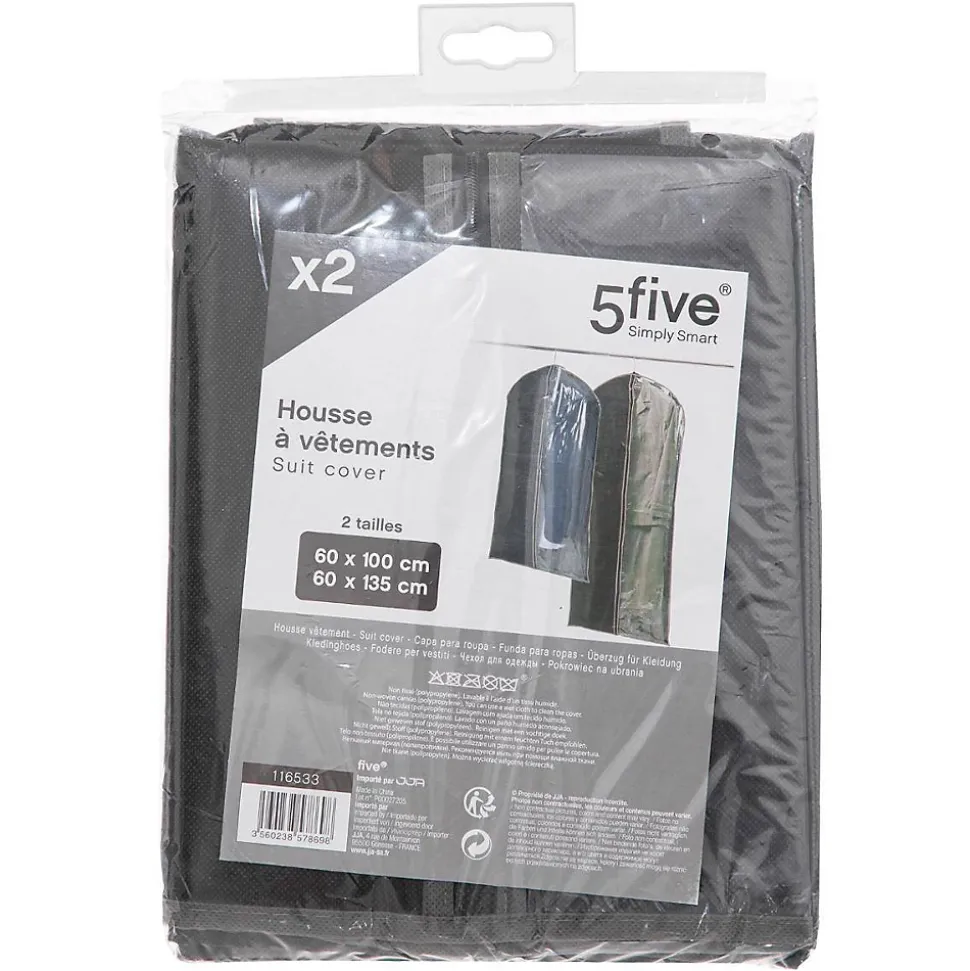 Lot de 2 housses vêtements grand modèle Noir - 5Five