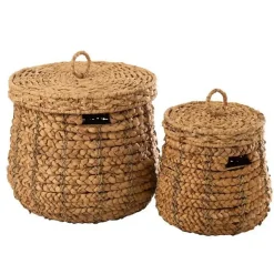 Lot de 2 paniers avec couvercle en matières naturelles