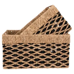 Lot de 2 Paniers Décoratifs de Rangement Salar, Marron, Herbe de Mer, 40x25x21 cm, Seven Design