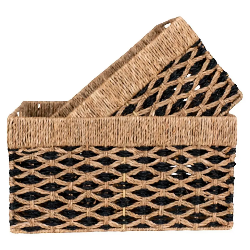 Lot de 2 Paniers Décoratifs de Rangement Salar, Marron, Herbe de Mer, 40x25x21 cm, Seven Design