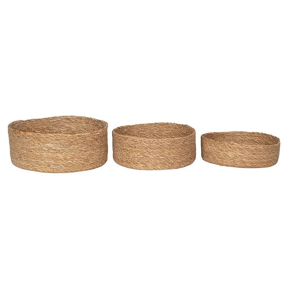 Lot de 3 Paniers Décoratifs de Rangement Batam, Marron, Herbe de Mer, 25x25x10 cm, Seven Design