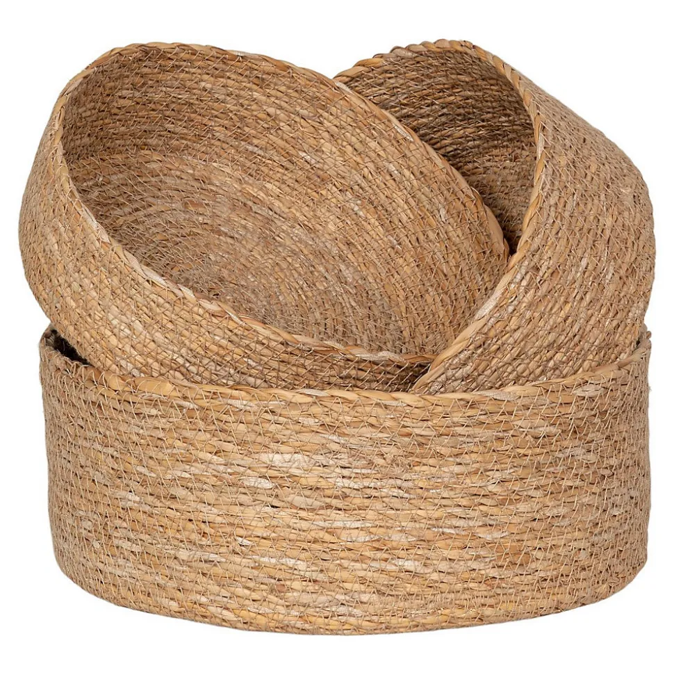 Lot de 3 Paniers Décoratifs de Rangement Batam, Marron, Herbe de Mer, 25x25x10 cm, Seven Design