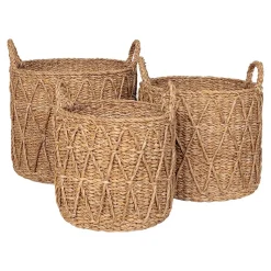 Lot de 3 Paniers Décoratifs de Rangement Krabi, Marron, Herbe de Mer, 36x36x30 cm, Seven Design