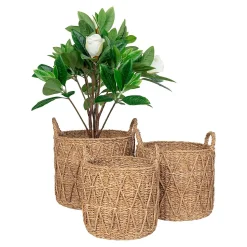 Lot de 3 Paniers Décoratifs de Rangement Krabi, Marron, Herbe de Mer, 36x36x30 cm, Seven Design