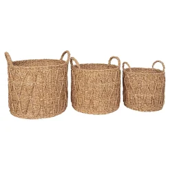 Lot de 3 Paniers Décoratifs de Rangement Krabi, Marron, Herbe de Mer, 36x36x30 cm, Seven Design