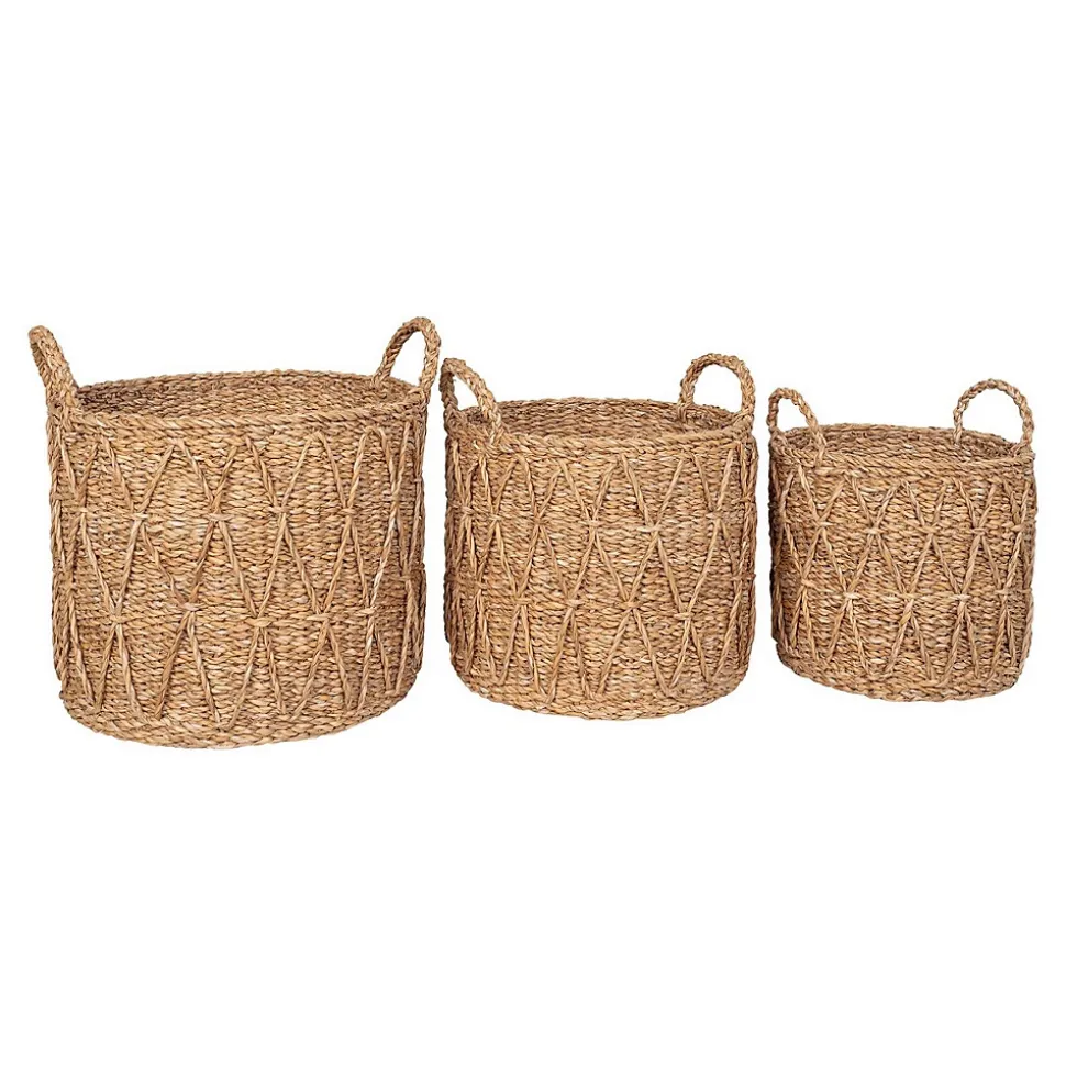 Lot de 3 Paniers Décoratifs de Rangement Krabi, Marron, Herbe de Mer, 36x36x30 cm, Seven Design