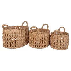 Lot de 3 Paniers Décoratifs de Rangement Balerma, Marron, Jacinthe d'Eau, 36x46x30 cm, Seven Design