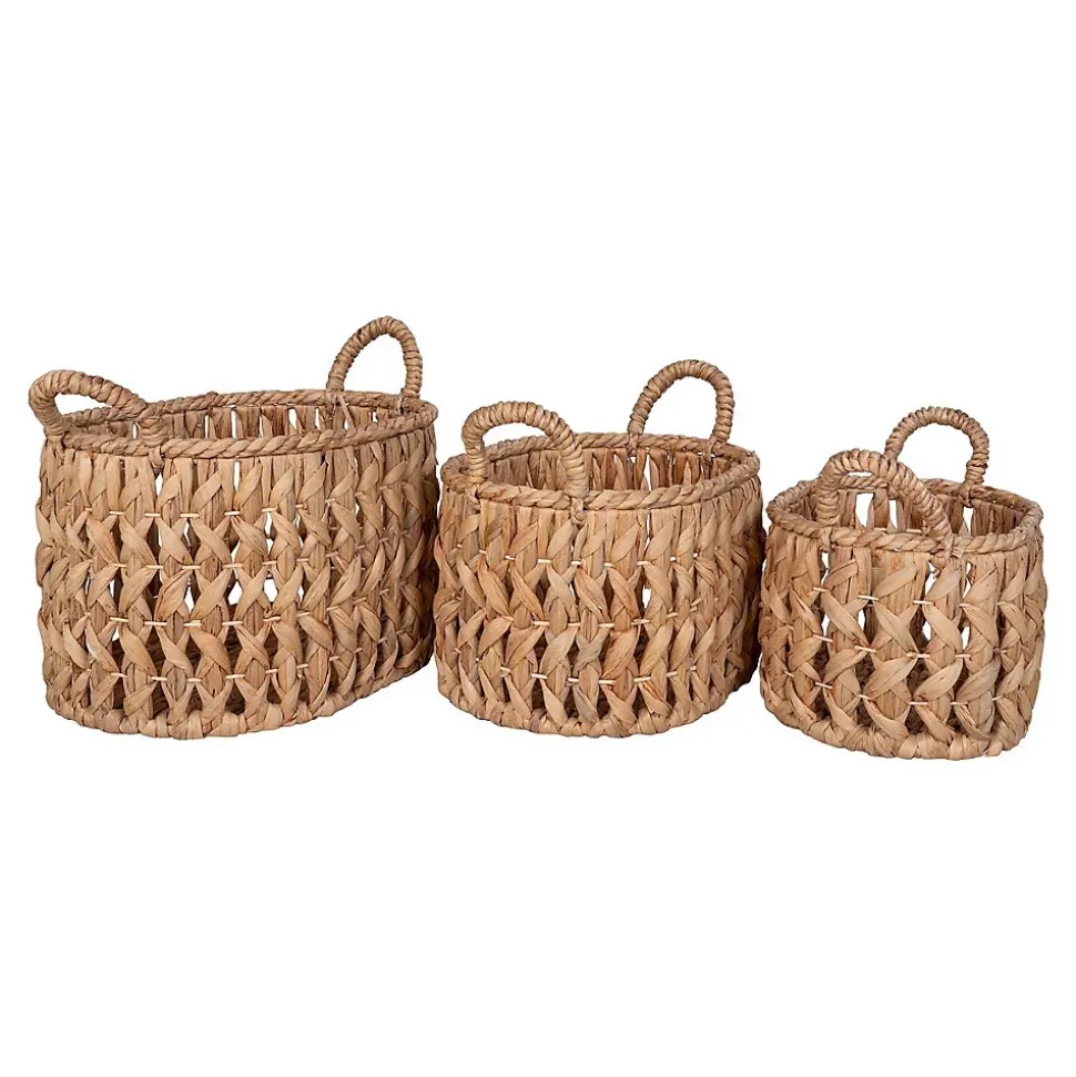 Lot de 3 Paniers Décoratifs de Rangement Balerma, Marron, Jacinthe d'Eau, 36x46x30 cm, Seven Design