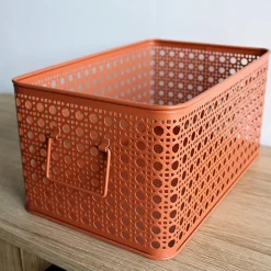 Lot de 3 paniers de rangement en métal terracotta 32 x 32 x 14 cm