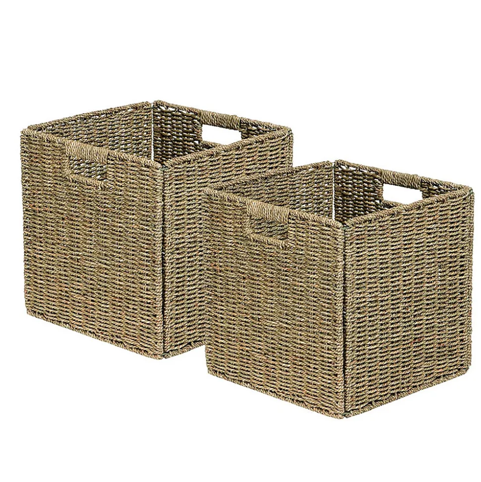 Lot de 2 paniers de rangement pliables jonc de mer 31 x 31 x 31 cm