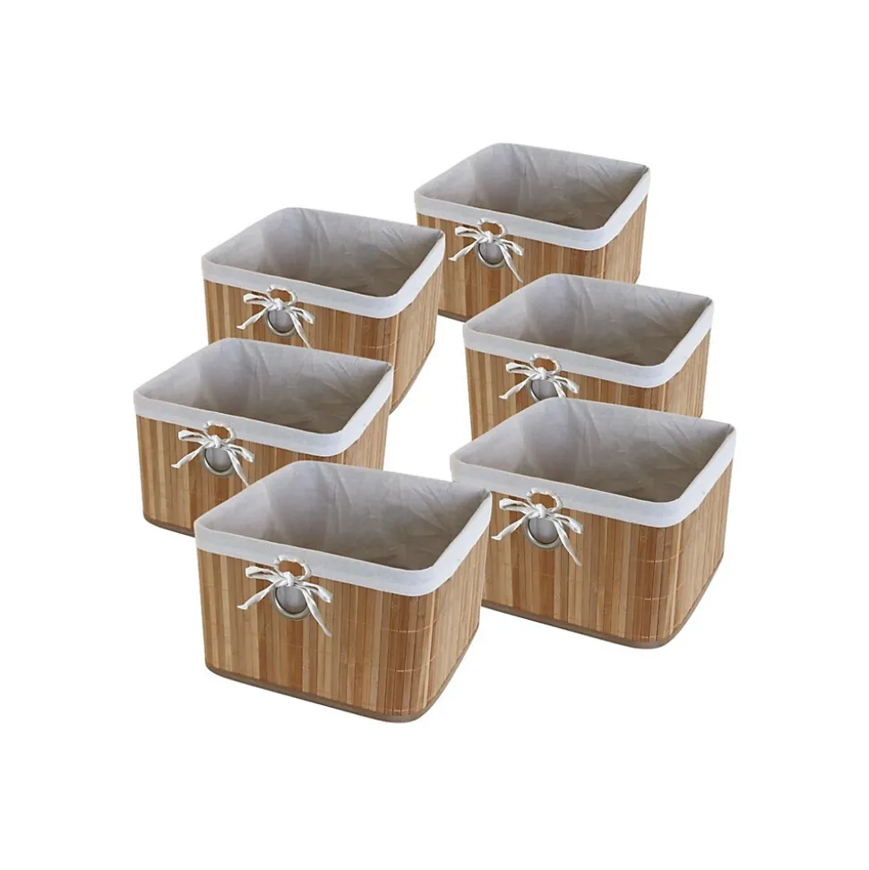 Lot de 6 paniers de rangement bambou tissu blanc 31 x 31 x 20 cm