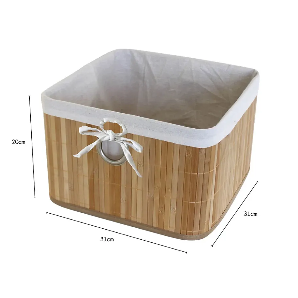Lot de 6 paniers de rangement bambou tissu blanc 31 x 31 x 20 cm