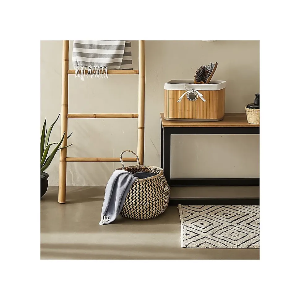 Lot de 6 paniers de rangement bambou tissu blanc 31 x 31 x 20 cm