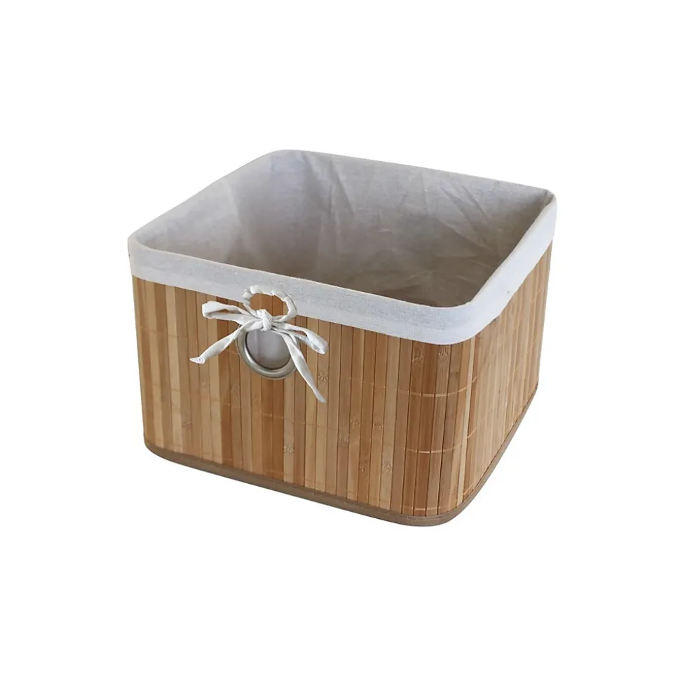 Lot de 6 paniers de rangement bambou tissu blanc 31 x 31 x 20 cm