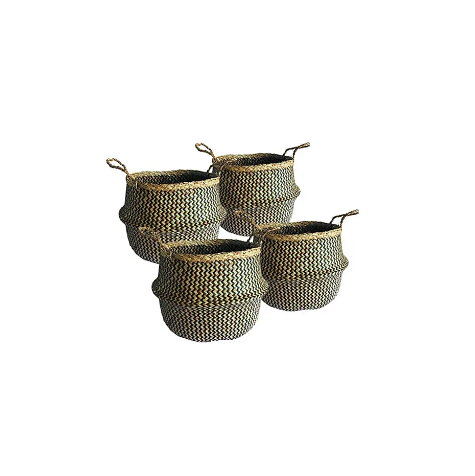 Lot de 4 paniers de rangement en jonc de mer naturel 25 x 25 cm