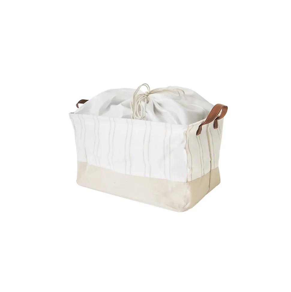 Lot de 6 paniers de rangement tissu beige avec rayure 40 x 26 x 23 cm