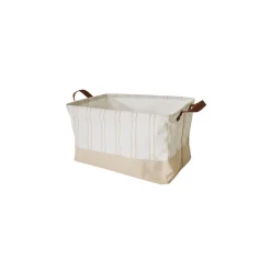 Lot de 6 paniers de rangement tissu beige avec rayure 40 x 26 x 23 cm