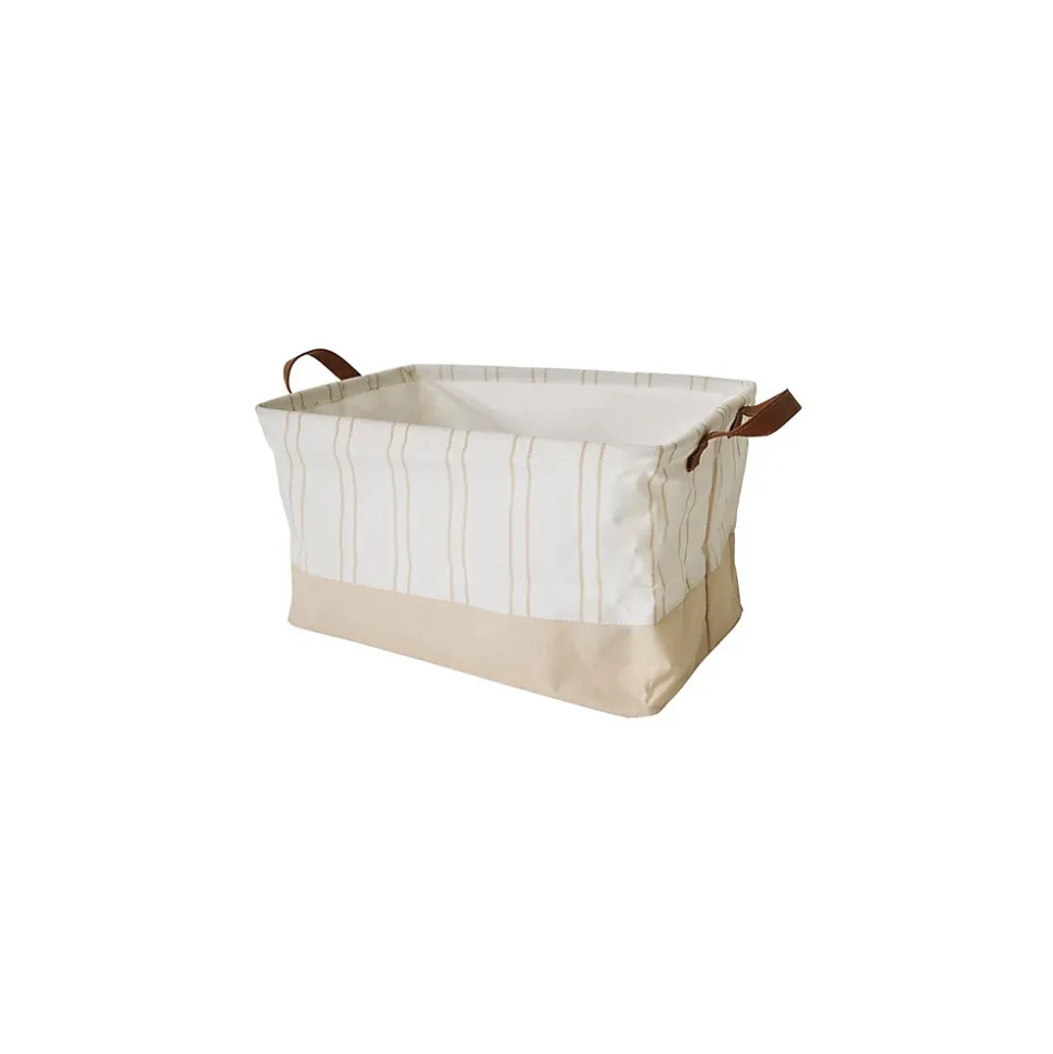 Lot de 6 paniers de rangement tissu beige avec rayure 40 x 26 x 23 cm