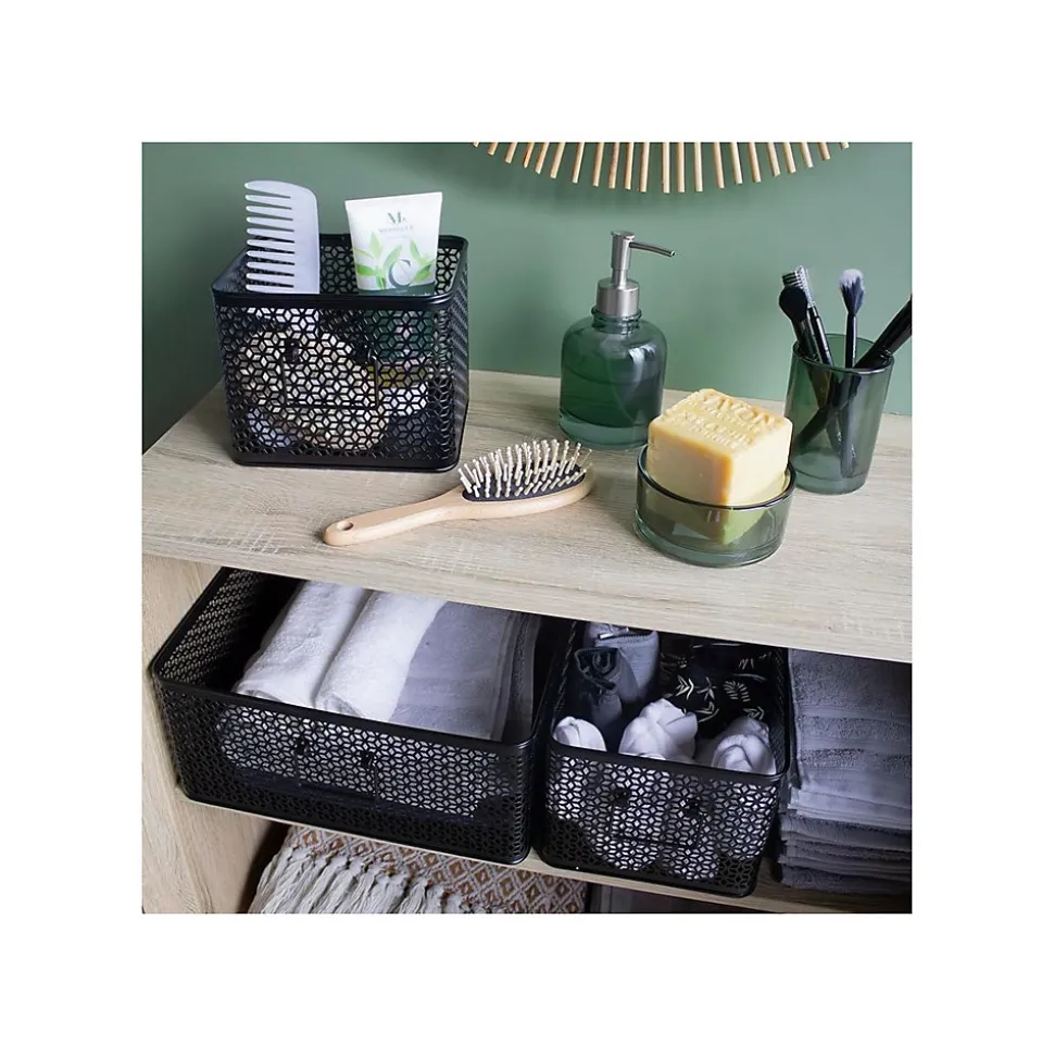 Lot de 3 paniers de rangement en métal noir 32 x 32 x 14 cm