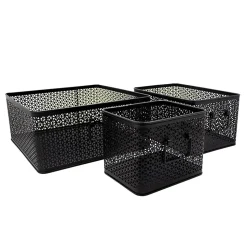 Lot de 3 paniers de rangement en métal noir 32 x 32 x 14 cm