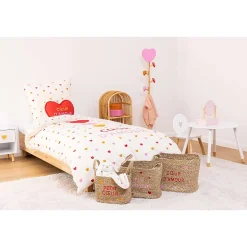 Lot de 3 paniers en osier assortis motifs cœur