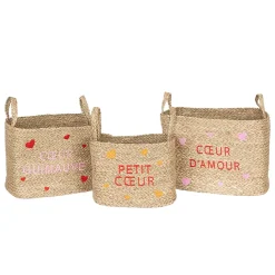 Lot de 3 paniers en osier assortis motifs cœur