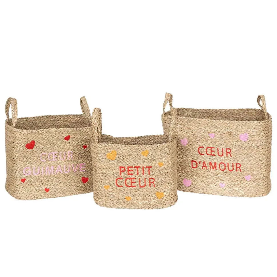 Lot de 3 paniers en osier assortis motifs cœur