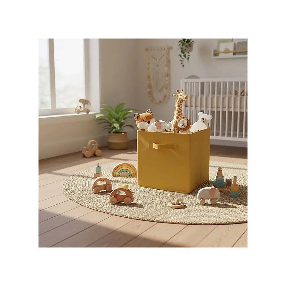 Lot de 6 paniers pliables en tissu jaune 27 x 27 x 27 cm