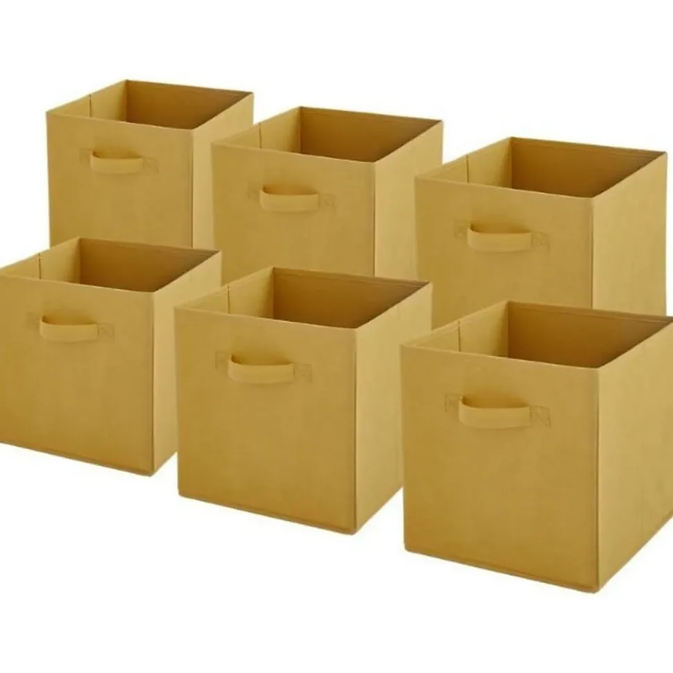 Lot de 6 paniers pliables en tissu jaune 27 x 27 x 27 cm