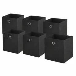 Lot de 6 paniers pliables en tissu noir 31 x 31 x 31 cm