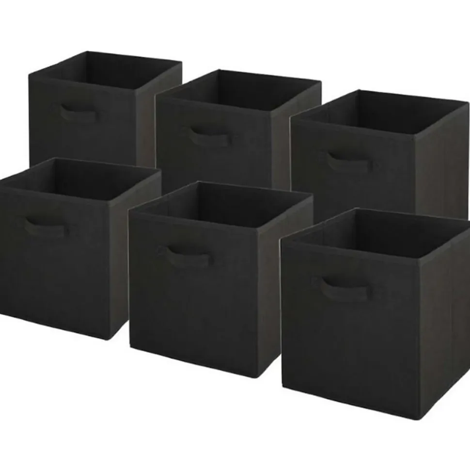 Lot de 6 paniers pliables en tissu noir 27 x 27 x 27 cm