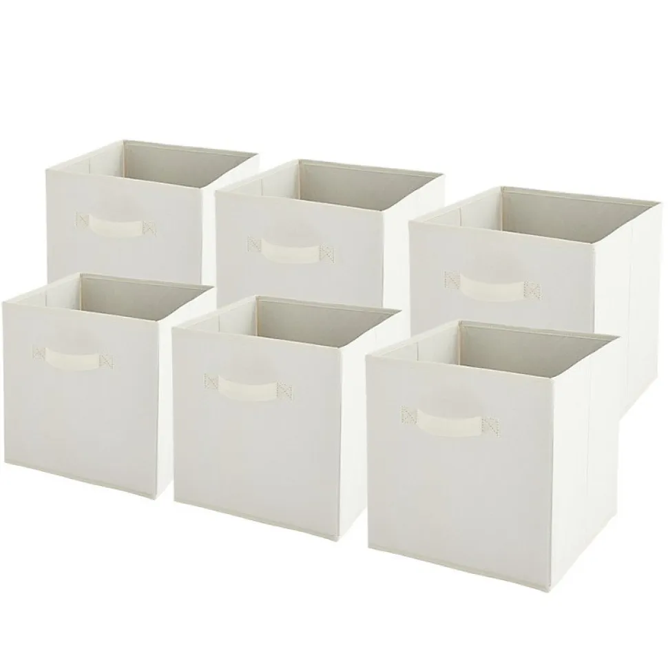 Lot de 6 paniers pliables en tissu blanc 27 x 27 x 27 cm