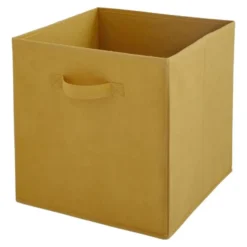 Lot de 12 paniers pliables en tissu jaune moutarde 31 x 31 x 31 cm