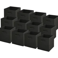 Lot de 12 paniers pliables en tissu noir 31 x 31 x 31 cm