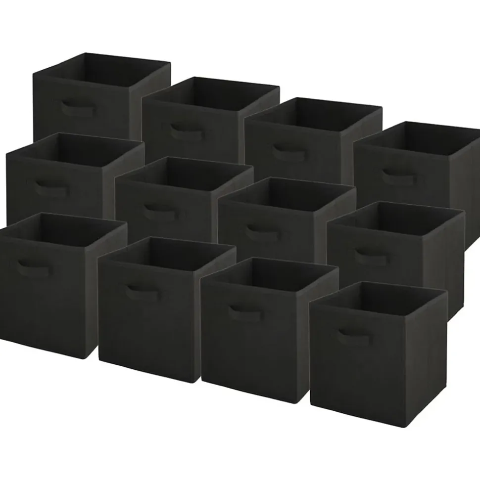 Lot de 12 paniers pliables en tissu noir 31 x 31 x 31 cm