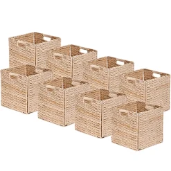 Lot de 8 paniers pliables en jacinthe d'eau naturelle 31 x 31 x 31 cm